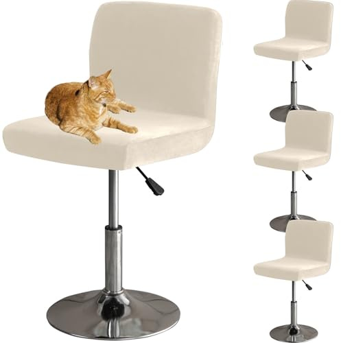 HOMECOVER Stolsöverdrag Barstol Med Ryggar, Elastiskt Sammet Tyg Stolsöverdrag Till Barstolar Avtagbar Lågt Ryggstöd Roterande Stolöverdrag-grädde-4 Pcs