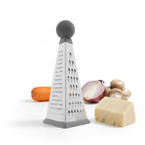 Damoex Râpe triangulaire 3 en 1 en acier inoxydable - Râpe de cuisine multifonction pour fromages, légumes et fruits - Base antidérapante - Design moderne et compact 23 x 11 x 11 cm