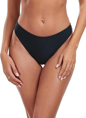 RELLECIGA Femme Maillot de Bain Bas de Bikini Taille Moyenne Coupe Classique Culotte de Bain Noir M