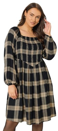 Yours Curve Black & Check Shirred Mini Dress - Women's - Plus Size Curve
