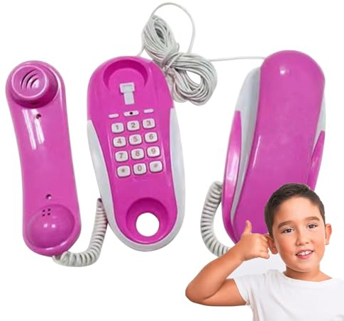 Leksakstelefoner för barn | Realistisk telefon för flickor med ringklocka och intercom-ljud, inkluderar 23 fot kabel, roligt födelsedags- eller julsimuleringsspel