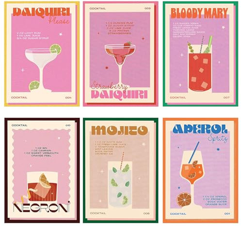 milaosk Set di 6 poster estetici da cucina, stampe artistiche colorate, stile retrò, da cocktail, su tela, decorazione da parete, per bar, taverna, 20 x 30 cm, senza cornice