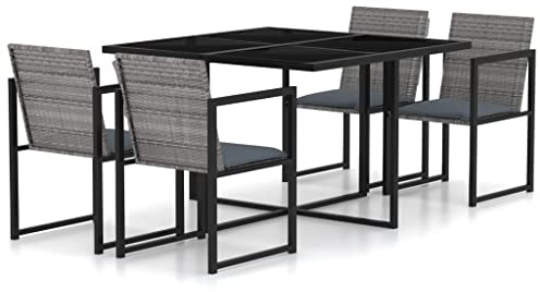 QJBSAVVA 5-TLG. Gruppo da giardino 109 x 109 cm, in rattan sintetico, grigio, acciaio, vetro, cuscino antracite, terrazza/balcone