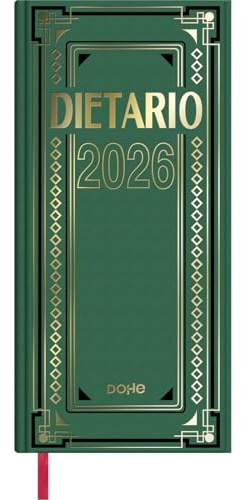 Dohe - Dietary 2026 – Sida dag, storlek 2/3 (14,5 x 31 cm), 12 månader januari till december, hårt omslag, spanska språk, bokmärken, utgångar 2026–2027, årlig planering och datum att komma ihåg – grön