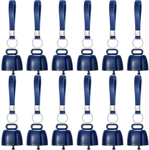 Konohan 12 Pcs 1.37 Inch Blue Color Mini Cowbells with Silicone Wristbands Metal Cow Bell Noisemakers for Weddings, Celebrations, Sporting Events, Parties and Holiday Decorations