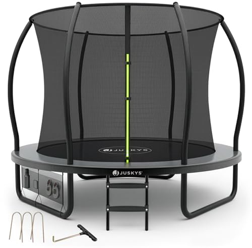 Juskys trampolino SkyBounce S Ø 228 cm – trampolino da giardino per esterni con rete di sicurezza, scala e ancoraggi al suolo, bordo imbottito, portata 100 kg