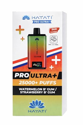 Hayati Pro Ultra+ Kit (Watermelon B Gum/Strawberry B Gum) 25000+ Puffs Kit, Rechargeable &Reusable Vape Device with Smart Display, Long Lasting Performance