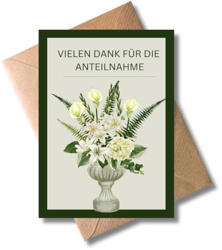 WBdesignz Set of 10 Mourning Thank You Cards with Envelopes - Thank You for the Condolence - Thank You Cards Sympathy Sympathy Thank You - Condolence Funeral - Cross Bouquet (DIN A6)