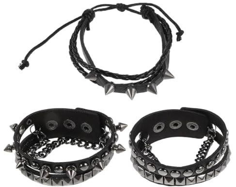 Lurrose Pulsera de cuero estilo punk con tachuelas - Pulsera unisex de moda punk para Halloween, cosplay y actuaciones en el escenario.