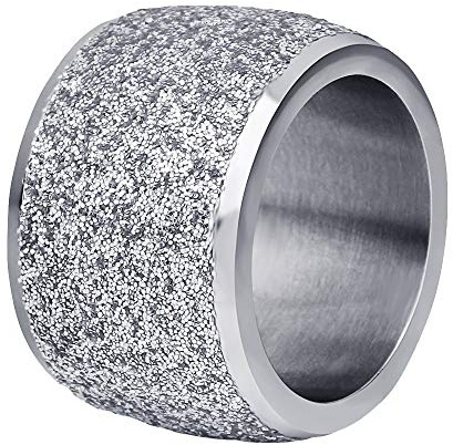 PAURO Bande de Mariage Large 16mm Frotter Bague Femme Acier Inoxydable Argent Taille 65