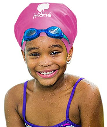Happy Mane Silicone Swim Cap for Braids and Dreadlocks - Keeps Your Hair Dry While Swimming and Bathing Long Hair, Extensions, and Curly Hair - Large Shower Cap for Women, Men, Kids (Pink, Small)