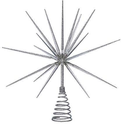 Roman 133173 Silver Burst Tree Topper with Spike on Spring, 15 inch