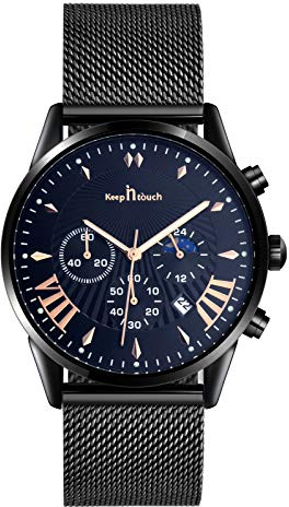 SUPBRO Herren Uhren Chronographen Wasserdicht Sport Analoger Quarz Uhr Dial Schwarze Edelstahl Mesh Armbanduhr Männer