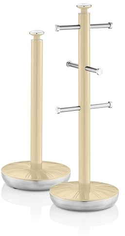 Swan SWKA1054CN Retro Towel Pole and Mug Tree, Cream