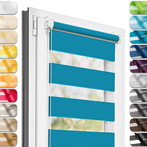 Estika - Estor Doble con Sistema Klemmfix sin taladrar 150 cm x 110 cm - Costa Azul - 27 Colores, Estor dúo para día y Noche, protección Visual para Ventanas
