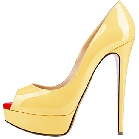 QIANKUN Sexy Open Toe Platform Women High Heels Super High Patent Leather High Heels Shoes Red Wedding Stilettos-yellow,40