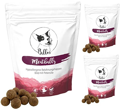 Meatballs Wild Petersilie Hundeleckerli Getreidefrei & Hypoallergen Sensitiv Weich - Hundesnack Trainingsleckerli Snack Große Hunde Leckerlis - Soft Dog Treats | Billos 19mm 3er-Pack (3X 150g = 450g)