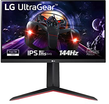 LG 24GN65R UltraGear Gaming Monitor 24 Full HD IPS HDR 10, 1920x1080, 1ms, AMD FreeSync Premium 144Hz, HDMI 2.0 (HDCP 2.2), Display Port 1.4, AUX, Stand Pivot, Flicker Safe, Nero