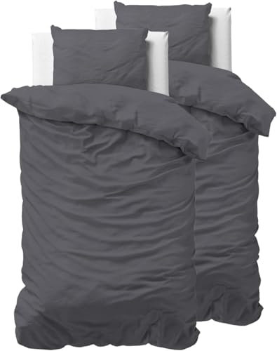 Sleeptime 100% Baumwolle Bettwäsche 155cm x 220cm 4teilig Anthrazit - weich & bügelfrei Bettbezüge mit Reißverschluss - Einfarbig Bettwäsche Set mit 2 Kissenbezüge 80cm x 80cm