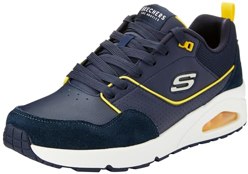 Skechers Herren UNO Retro One Sneaker, Navy Duraleather Suede Yello Mesh, 43 EU