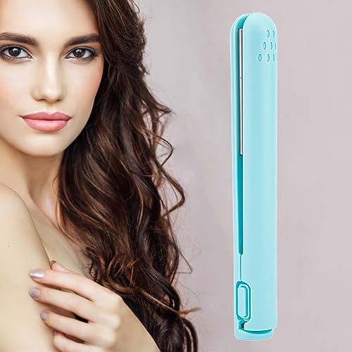 Mini fer à friser double usage, rechargeable par USB, fer à lisser sans fil en céramique pour cheveux longs et courts, convient pour la maison et les voyages (bleu)