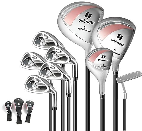 GYMAX Men/Women Complete Golf Club Set, 9 Pieces Right Handed Golf Club Set Includes 460CC Alloy Driver, 3# Fairway Wood, 4# Hybrid, 6#, 7#, 8#, 9# & P# Irons, Pullet Putter & 3 Head Covers (Pink)