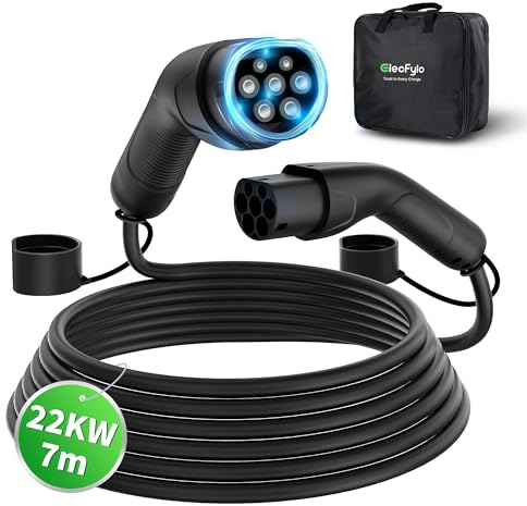 ElecFylo Typ 2 Ladekabel,22KW 7M 32A Ladekabel Elektroauto mit Tragetasche,Typ 2 auf Typ 2,Mennekes Mode 3 EV Ladekabel Kompatibel mit Model S/3/X/Y,IONIQ 5,ID3/4