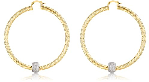 Bling King London Gold Disco Ball Hoop Earring with Clear Stone, 68mm Length