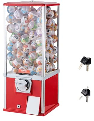 VEVOR Gumball Machine for Kids, 25 Height Home Vending Machine, PS Bouncy Balls Dispenser, Hold 230 Capsule Toys, Rectangle Bubble Gum Machine for Game Stores, Coin Operated Gumball Bank, Red