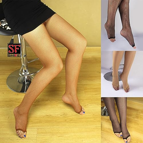 BOGEEL Collant a rete da pesca a punta aperta da donna, abbigliamento da danza, collant latini, tinta unita, elastici, senza dita, in nylon