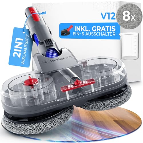 Testsieger - Wischaufsatz für Dyson V12 - elektrischer Staubsauger - Wischmop Aufsatz - Nass und Trockensauger - mit abnehmbarem Wassertank, Füllbehälter & 8 waschbaren Mops