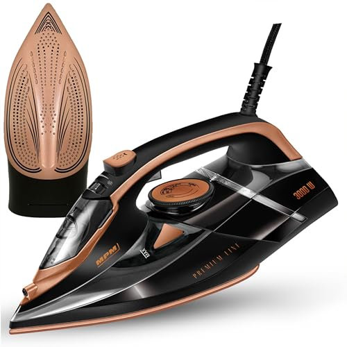 MPM Bügeleisen mit Keramiksohle MZE-24/C – 190g Dampfstoß - Kontinuierlicher Dampf - Vertikale Dampffunktion - Auto Shut-Off - Dampfbügeleisen 3000W mit 300ml Wassertank - Schwarz