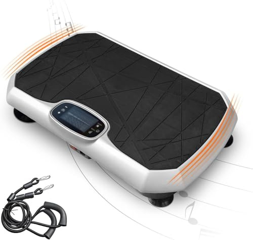 PRESENCIEL Vibration Plate Exercise Machine for Whole Body Workout, Weight Loss & Home Fitness with Bluetooth Speaker, Resistance rope, Remote Control, 180 Levels, 5 Programs (Silvery)