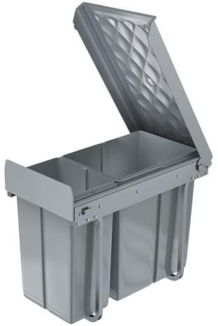 LILIIN Inbyggd sopkorg för kök, avfallshink, underskåp, selektivt sorteringssystem, med teleskopskenor, grå (1 x 20 l + 1 x 10 l)
