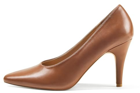 GENSHUO Escarpins Femme Talons Hauts Stilettos Noir Brillant Doré Marron Bout Fermé Slip-on Élégants Classiques Mariage Bureau Soirée Confortables, Marron, 38.5 EU
