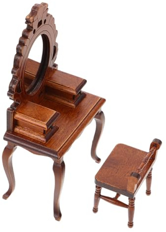 NOLITOY Puppenhaus Möbel Vintage Make Up Tisch mit Hocker für Puppenhaus Schlafzimmer Zubehör