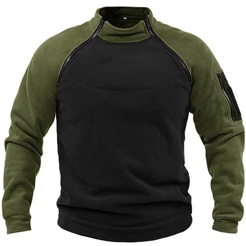 Tactique Armée Polaire Pull Homme Hiver 1/4 Zip Sweat Homme Polaire Col Montant Sweatshirts Veste Militaire Athlétique Sport Haut Chaud Pulls épais Col Roulé Pull de Travail Veste Manteau Blouson