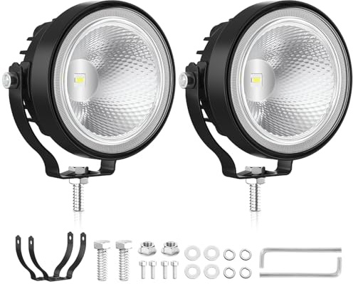2 Unidad Focos de Trabajo LED 60W 4 Pulgadas Redondos, DC 12V-24V Luz de Inundación IP68 Impermeable, Luces Auxiliares para Tractor, Vehículo de Construcción, Camión, Excavadora, Pulverizadores Agríc