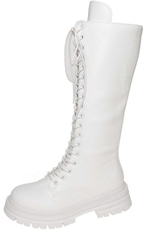 Generisch 2026 Botas altas hasta la pantorrilla, botines de invierno de moda con cordones, cómodos botines de plataforma con tacón grueso botas casuales de tobillo