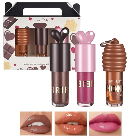 Set Di 3 Lucidalabbra Idratanti, Olio per Labbra, Rossetto Nero Miele, Set Di Lucidalabbra Idratanti, Rossetto Liquido, Trucco Leggero per Labbra, Regalo per Donne