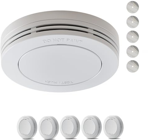 Safeliveo Rilevatore di Fumo con Batteria 10 Anni, Allarme Incendio 85 dB, Senza LED Lampeggiante, Conforme EN 14604, Funzione Silenziosa, Cuscinetti Adesivi Inclusi, Confezione da 5