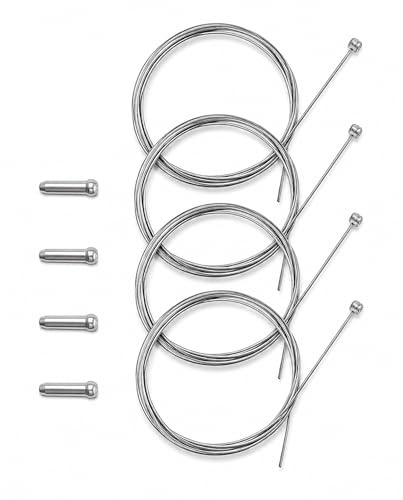 Bicycle Brake Cable Set for Mountain and Road Bikes, Front and Rear Replacement Wire Kit with End Caps, 4 Pack