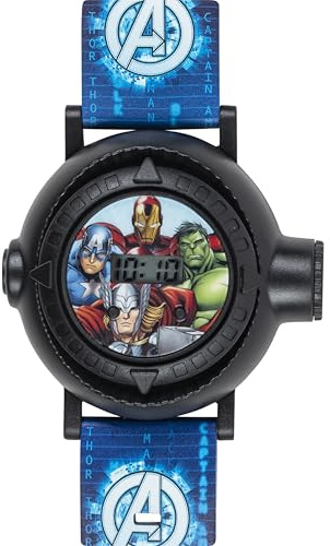 Marvel Avengers Kids Digital Projection Watch with 10 Image Projector, Comfortable Strap, and Durable Design - Fun and Interactive Timepiece for Boys, Perfect for Young Avengers Fans