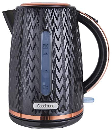 Fabulous Textured Design Kettle 1.7L - Overheat Protection - Black & Rose Gold