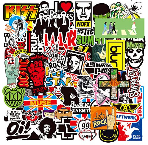 RGBEE Rock Band Punk Aufkleber 100 Stücke, Wasserfeste Vinyl Sticker Set für Laptop, Koffer, Helm, Motorrad, Skateboard, Snowboard, Auto, Fahrrad, Computer, Trend Aufkleber Decals