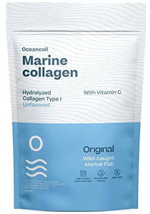 Reines Meereskollagenpulver mit Vitamin C | Kollagen Hydrolysat-Peptide | Essentielle Aminosäuren für Haut, Haare, Nägel, Sehnen und Bänder | Neutraler Geschmack, 306g | 60 Dosen