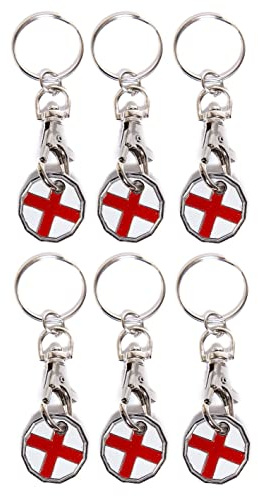 Craft 4 You Pack of 6 x Shopping Trolley Token UK Keyring £1 Coin Shape Pound Tokens Key Ring for Supermarkets Locker Gym (6 x England)