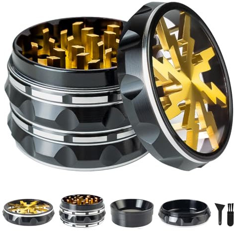 Transparent lid Black Gold Aluminium Alloy Herb Grinder2.5-4 Piece Grinder Royal Vintage Metal Grinder