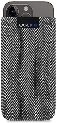 Adore June Business Tasche kompatibel mit iPhone 15 14 / iPhone 15 14 Pro Handytasche aus charakteristischem Fischgrat Stoff - Display Reinigungs-Effekt