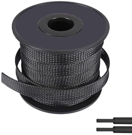 PET Expandable Wire Loom 100ft-1/8Inch, Braided Wire Sleeving Mesh Cable Management with 2 Heat Shrinkable Tubes, Braided Cable Sleeve for Home Office Cord Protector, Black